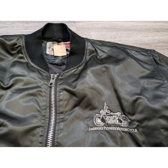 Vintage Indian Motorcycles Satin Bomber Jacket Men's XXL Full Zip Logo Script - Picture 4 of 15